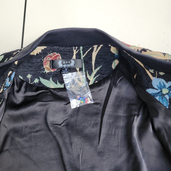 NWT $230 A.Z.I. New York Black Floral Tapestry Jacket Beaded Full Zip Linens M - Picture 5 of 16